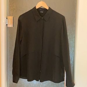 Theory, silk ladies large concealed button blouse.